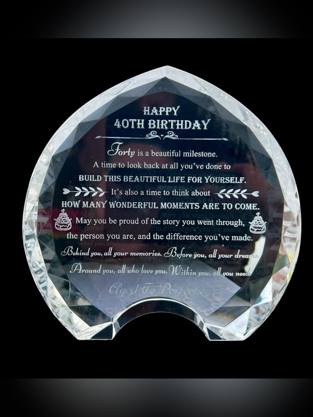 🎉 40th Birthday Crystal Plaque – Elegant Keepsake Gift Set (New in Box)
